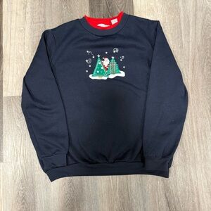 Festive Black Crewneck Sweater with Christmas Design